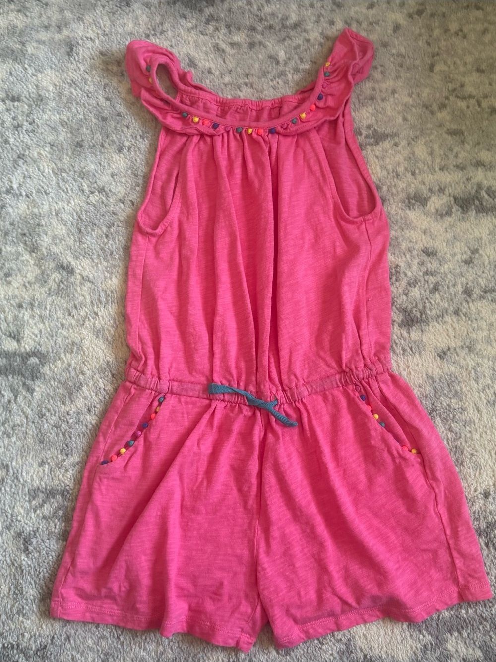 Boden girls romper with pom poms & pockets size 7-8